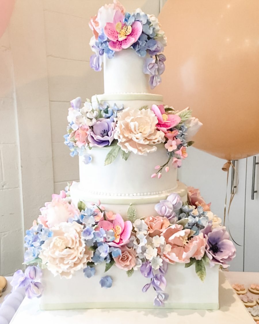 Pastel Sugar Flower Wedding Cake